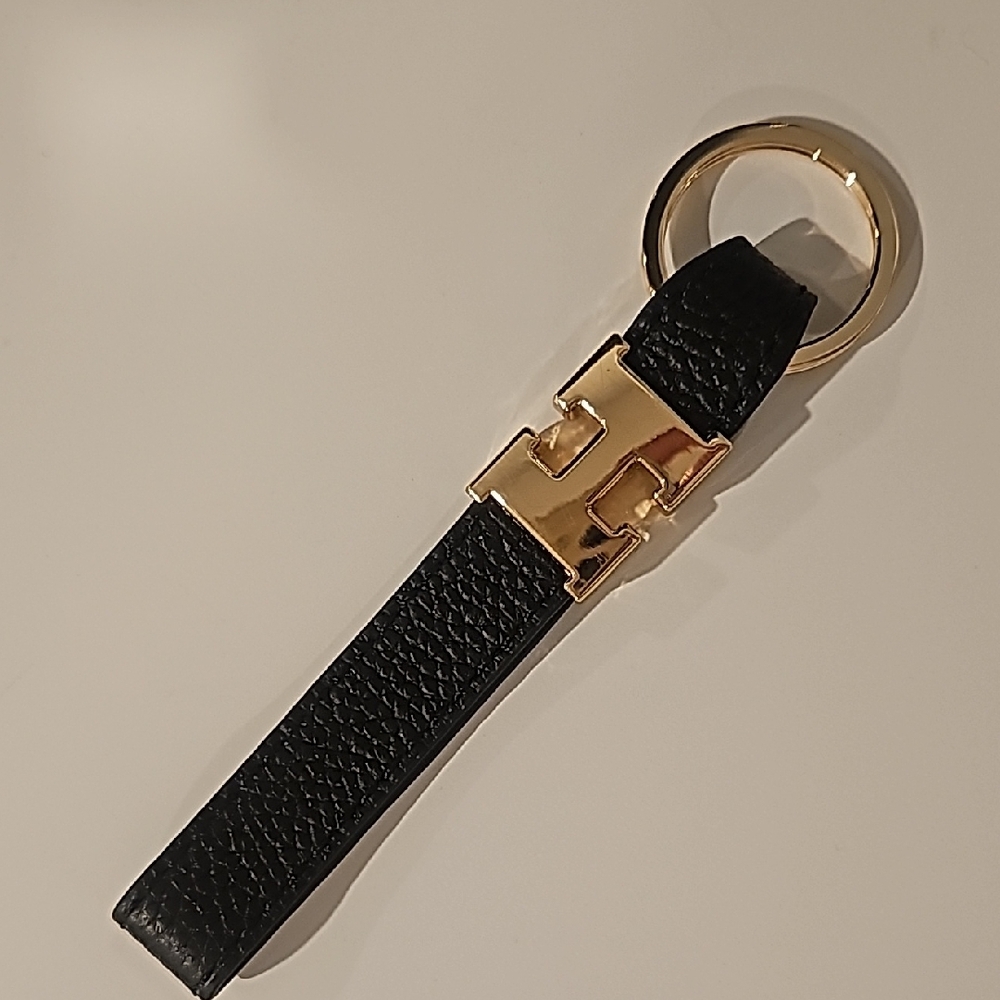 Upcycled Gold Hermes Keychain With Black Leather